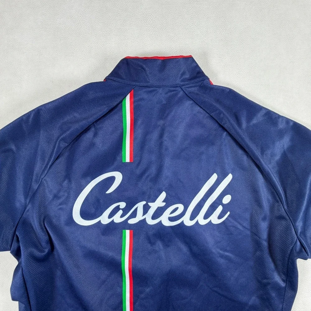 Castelli Mens XXL Navy Blue Full Zip Cycling Jacket Fleece Lined Italian Stripe